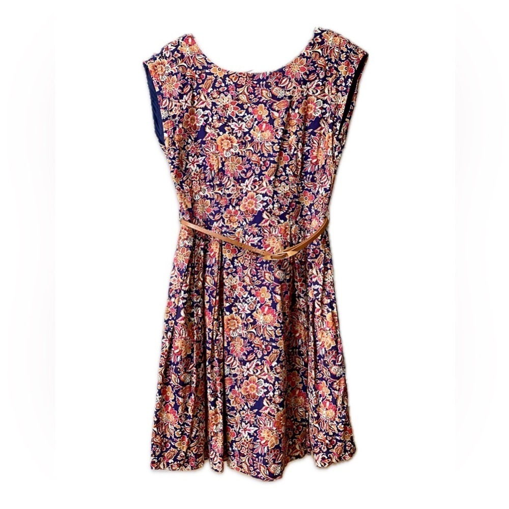 Louche Julita Paisley Flower Full Skirt Dress Size US 10/ UK 14 Belt Fully Lined